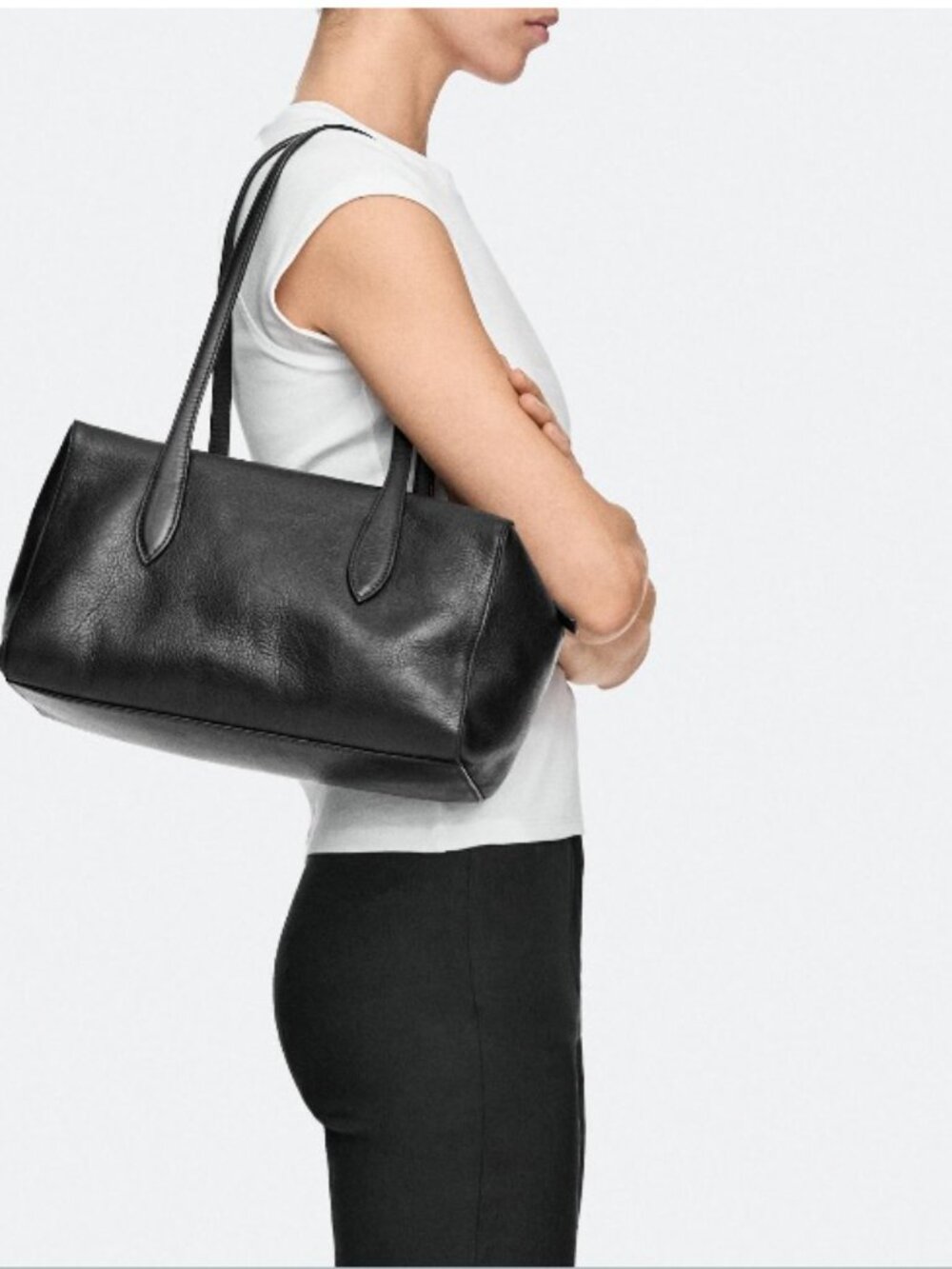 Massimo Dutti Nappa leather west satchel bag COLOR BLACK NEW